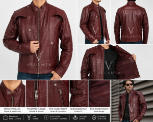 Men's Burgundy Cafe Racer Leather Jacket
