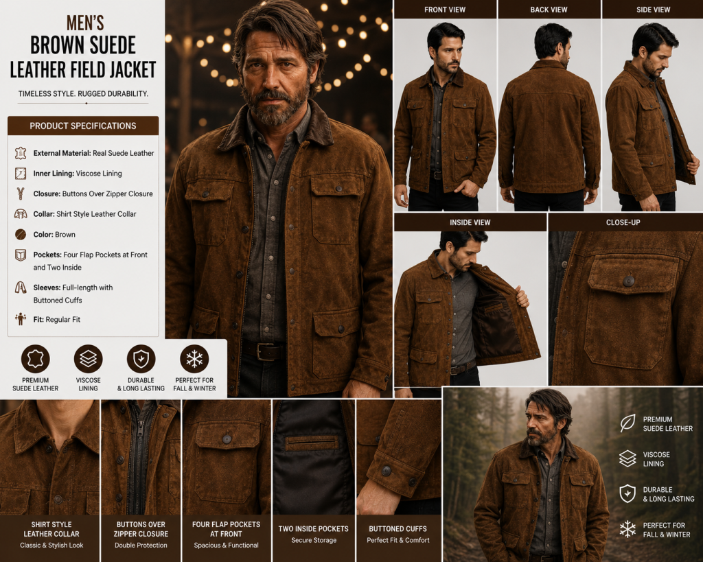 Men's Brown Suede Leather Field Jacket