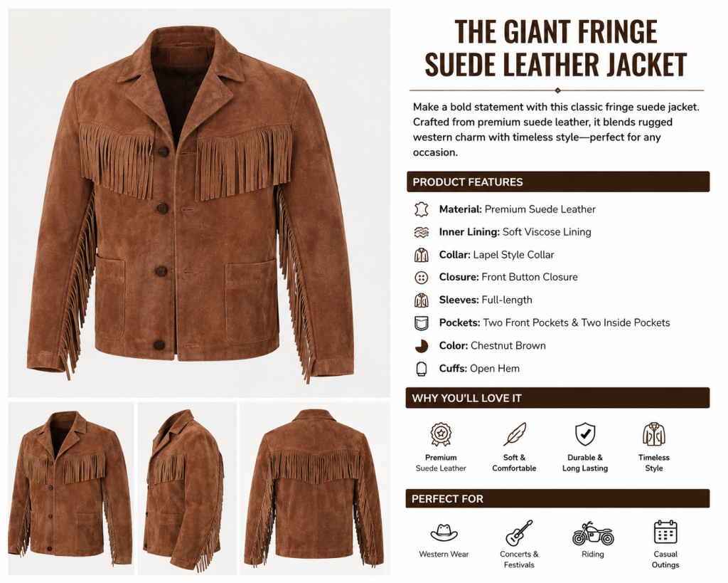 Men's Western Fringe Suede Leather Jacket