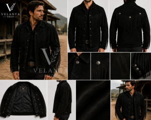 Men's Black Western Fringe Leather Jacket