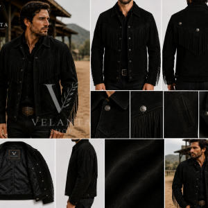 Men's Black Western Fringe Leather Jacket