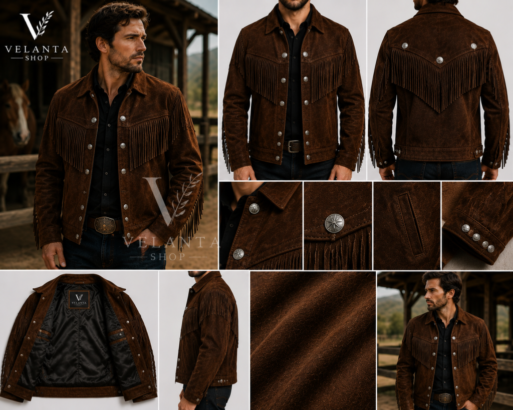 Men's Brown Western Fringe Leather Jacket