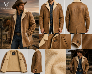 Men's Light Brown Shearling Leather Coat