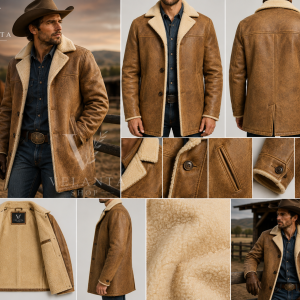 Men's Light Brown Shearling Leather Coat