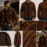 Men's Sand Suede Western Beaded Fringe Jacket