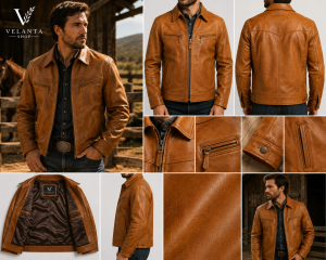 Men's Tan Cowhide Western Leather Jacket