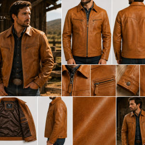 Men's Tan Cowhide Western Leather Jacket